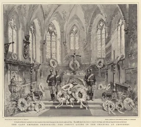 Die verstorbene Kaiserin Friedrich, der Sarg liegt im Chor in Cronberg